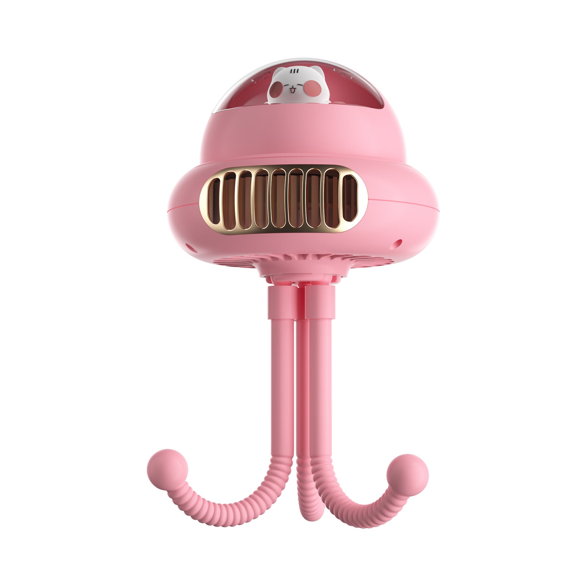 USB baby rechargeable stroller fan in pink for keeping babies cool on outings.